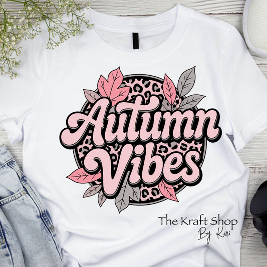 DTF ready to press transfer. Autumn Vibes Cheetah Leopard print light pink shirt image DTF Print #11517
