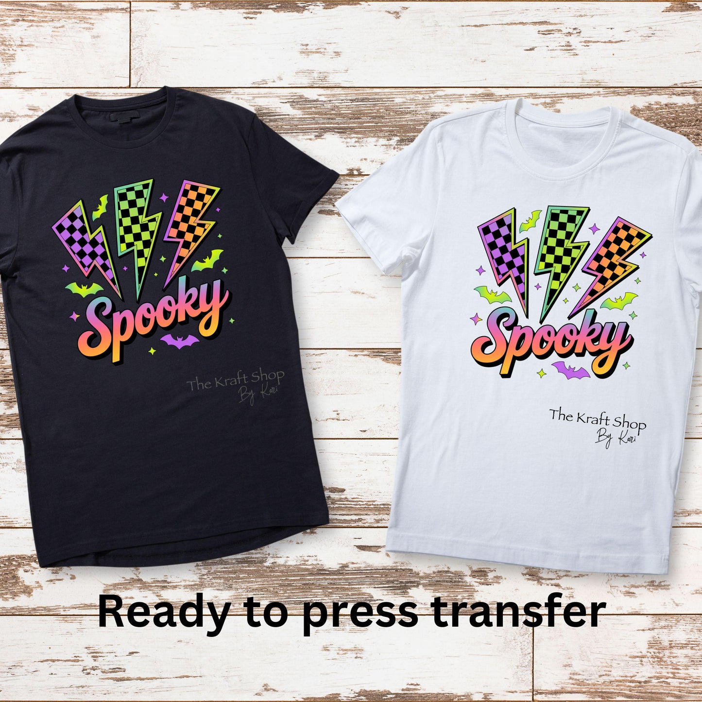 DTF ready to press transfer. Lightening bolt spooky neon colors Halloween shirt image DTF Print #11518