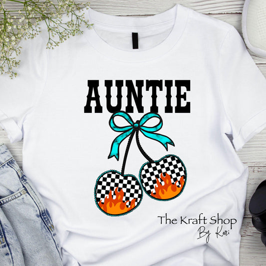 DTF ready to press transfer. Auntie Fire Cherries shirt image DTF Print #11506
