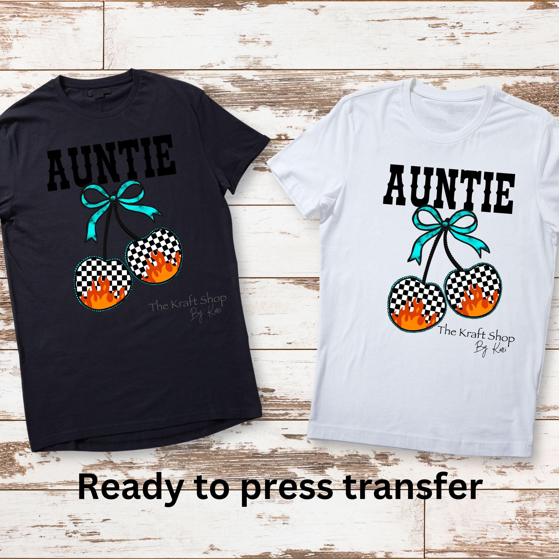 DTF ready to press transfer. Auntie Fire Cherries shirt image DTF Print #11506