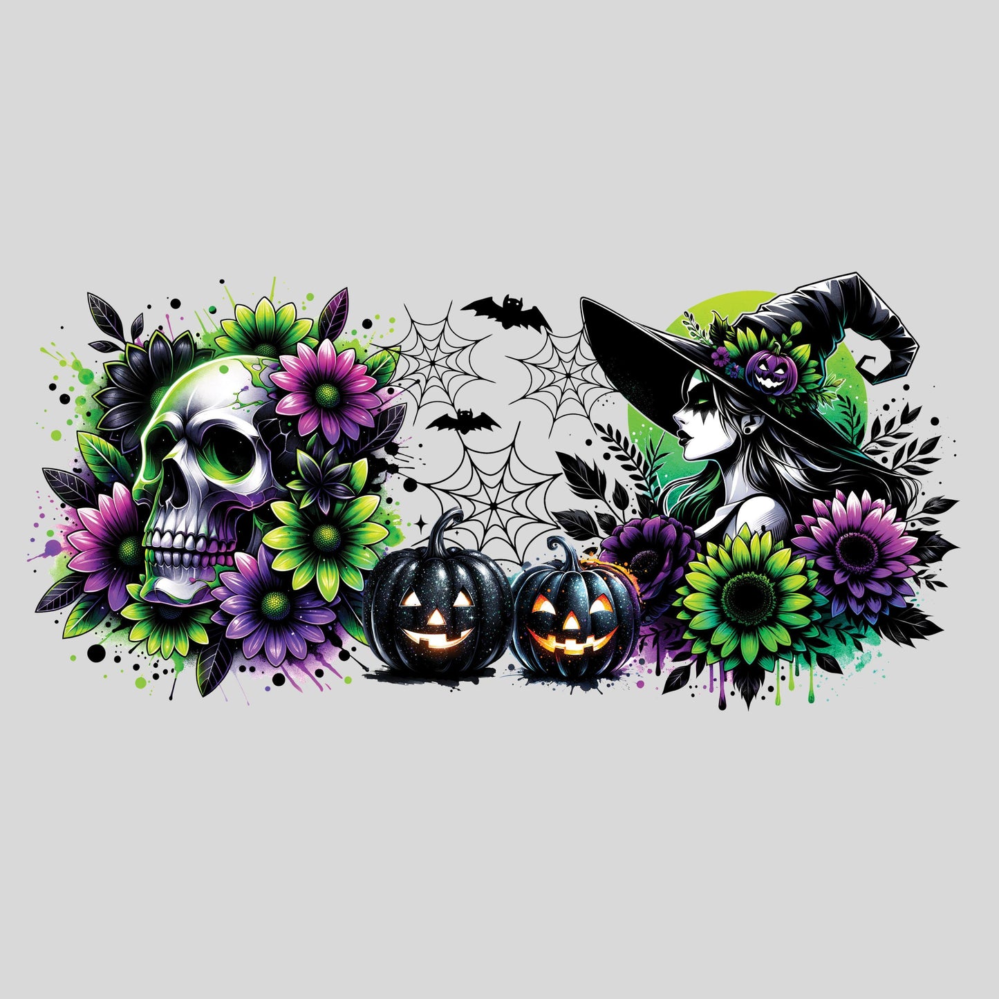 UV DTF Sticker print Witch skull Halloween spooky wrap decal, tumbler decal. UV wrap for glass can #5382