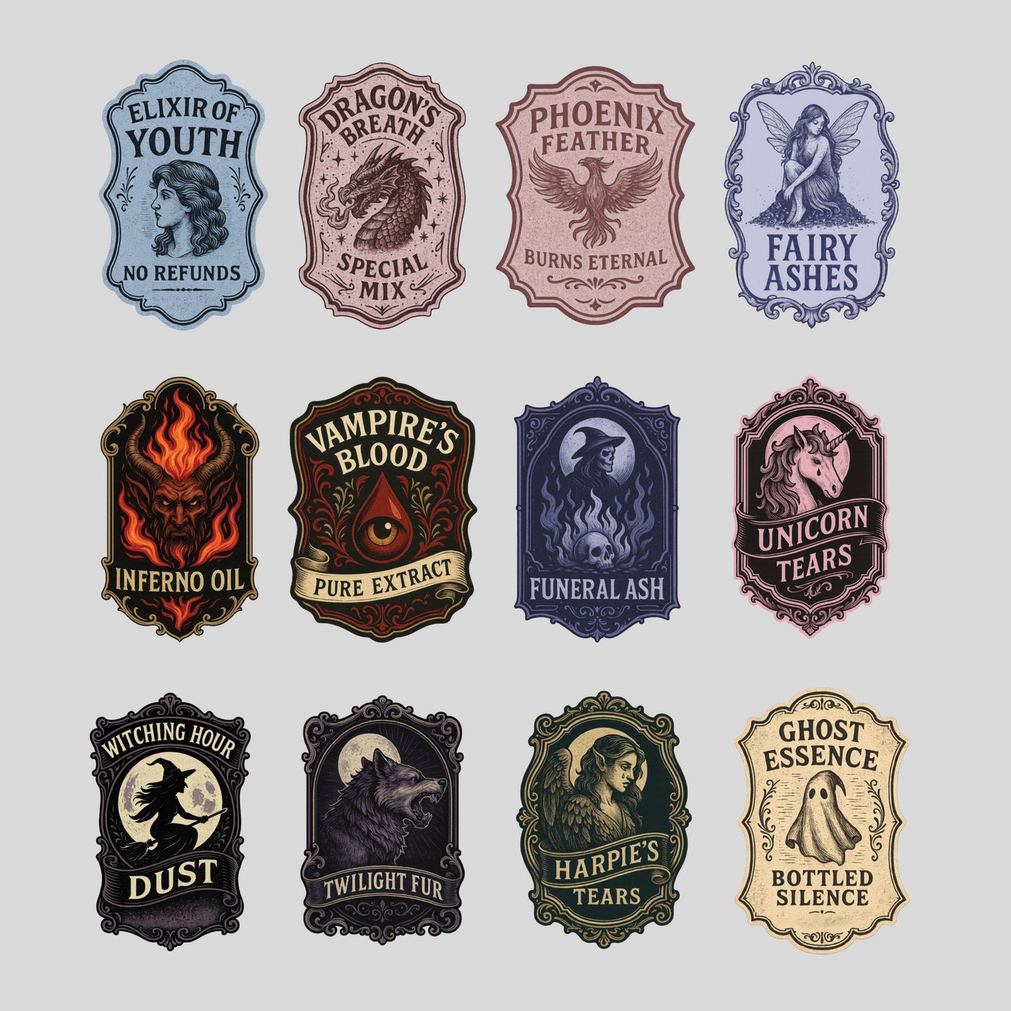 UV DTF Sticker print. Halloween labels bundle decal, tumbler decal, permanent sticker. Uv wrap for glass can tumbler. #7383