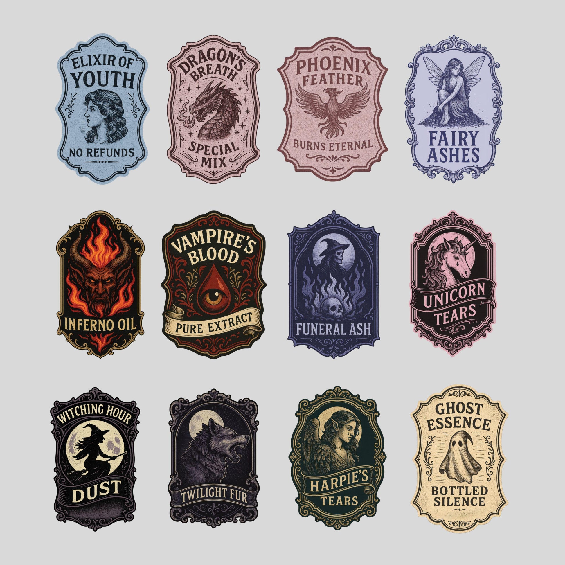 UV DTF Sticker print. Halloween labels bundle decal, tumbler decal, permanent sticker. Uv wrap for glass can tumbler. #7383