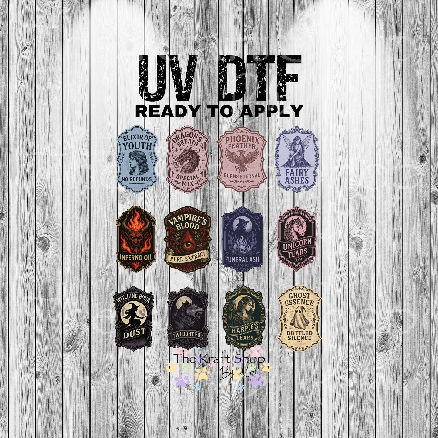 UV DTF Sticker print. Halloween labels bundle decal, tumbler decal, permanent sticker. Uv wrap for glass can tumbler. #7383