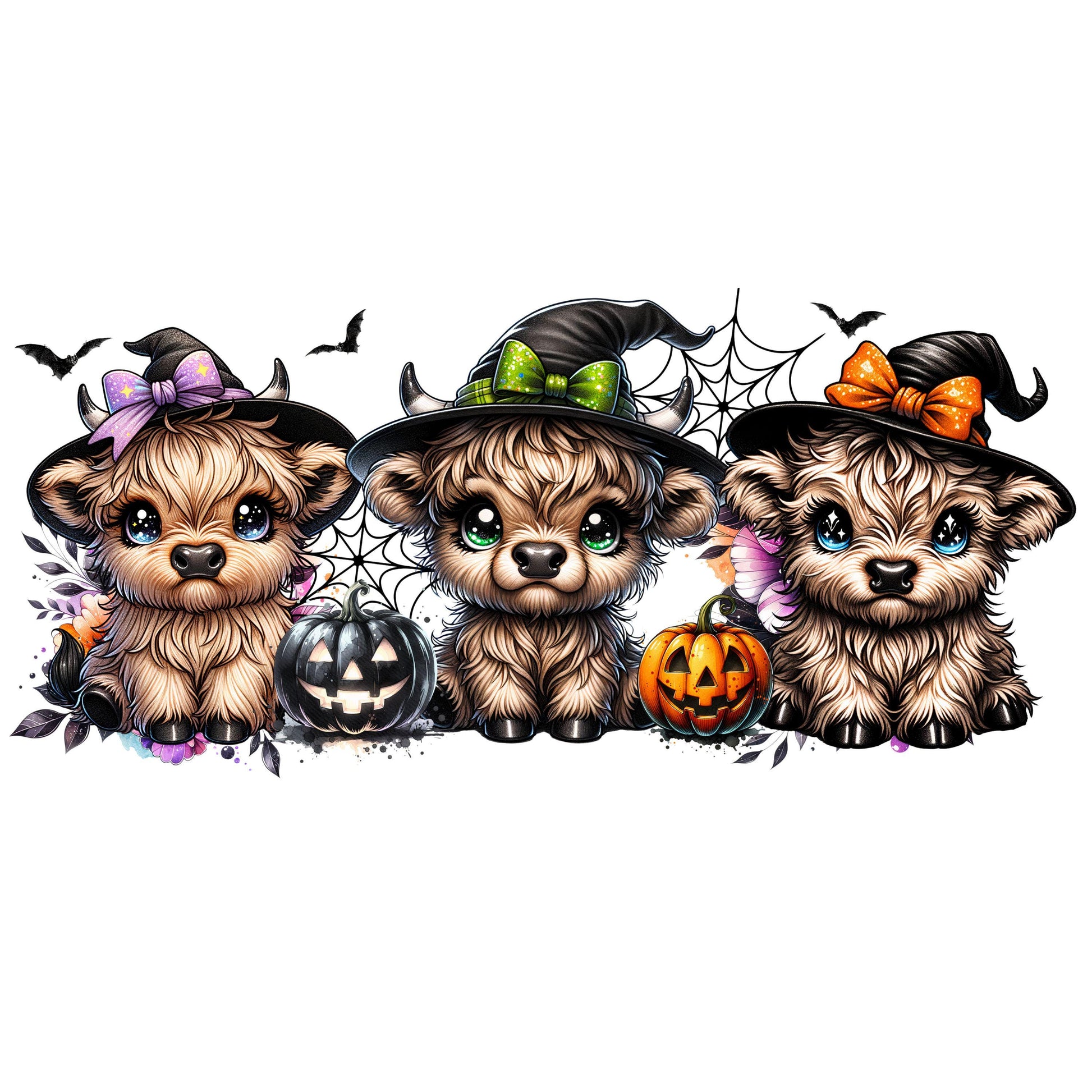 UV DTF Sticker print Halloween highland cows spooky wrap decal, tumbler decal. UV wrap for glass can #7384