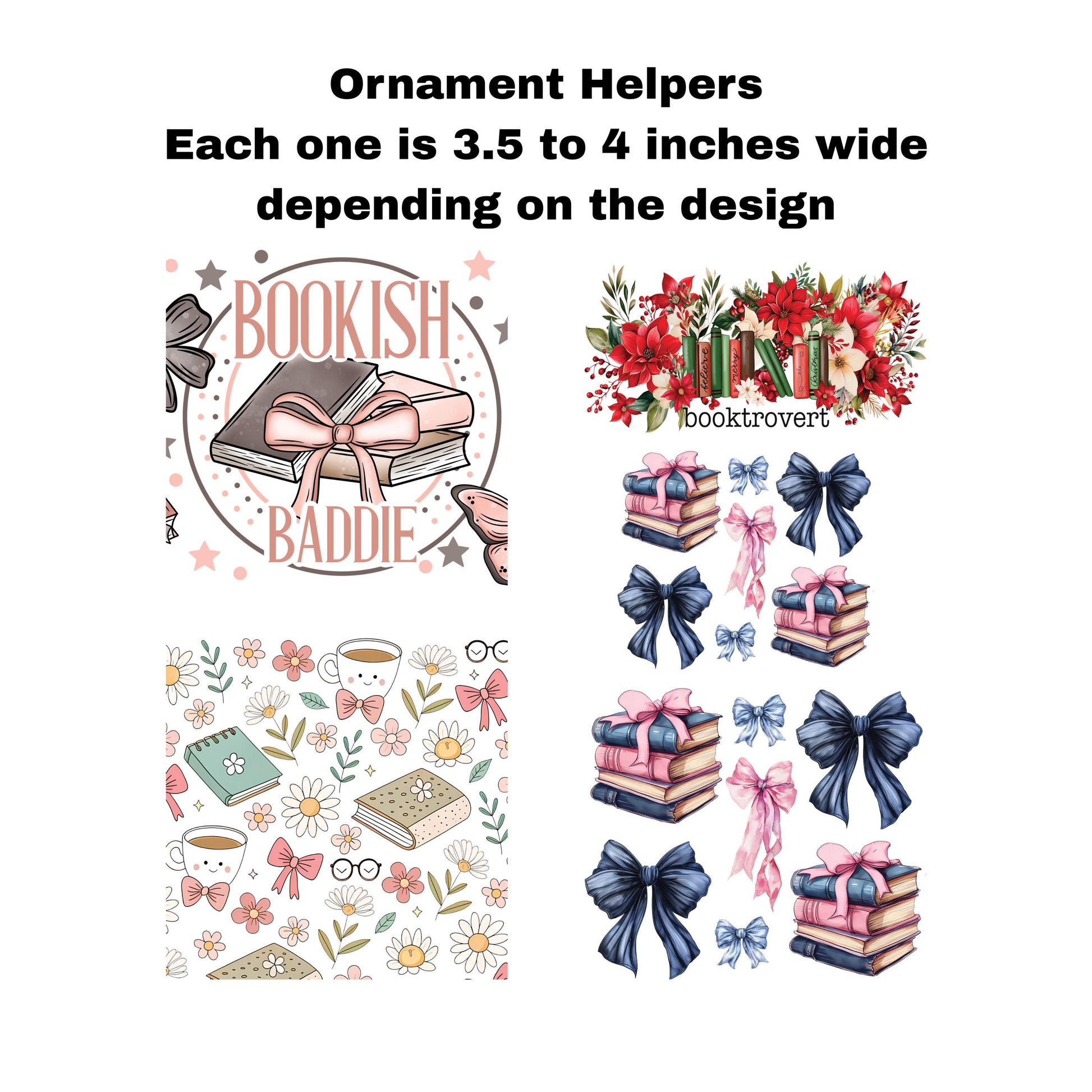 UV DTF Sticker print. Ornament Helpers Bookish Baddie Set of decals, tumbler decal. #7384