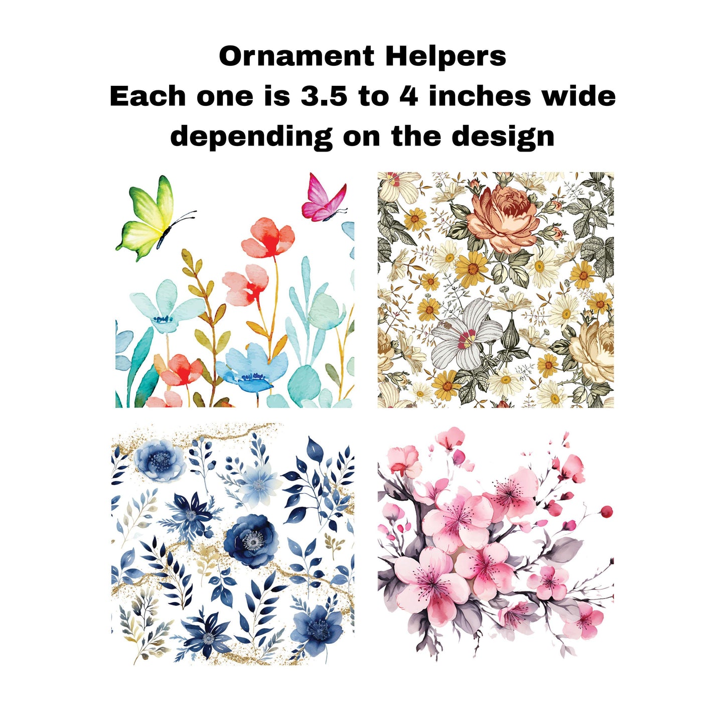 UV DTF Sticker print. Ornament Helpers Flower Set of 4 decals, tumbler decal. #7384