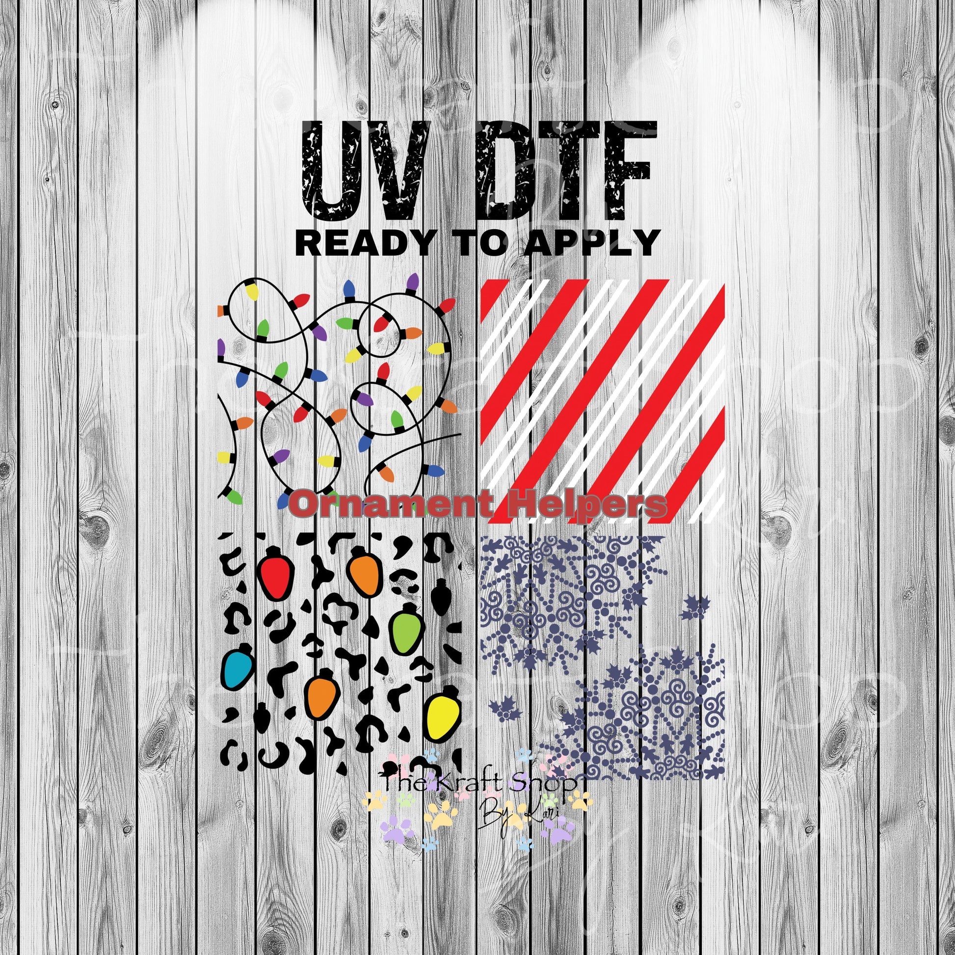 UV DTF Sticker print. Ornament Helpers Christmas Element Set of 4 decals, tumbler decal. #7384