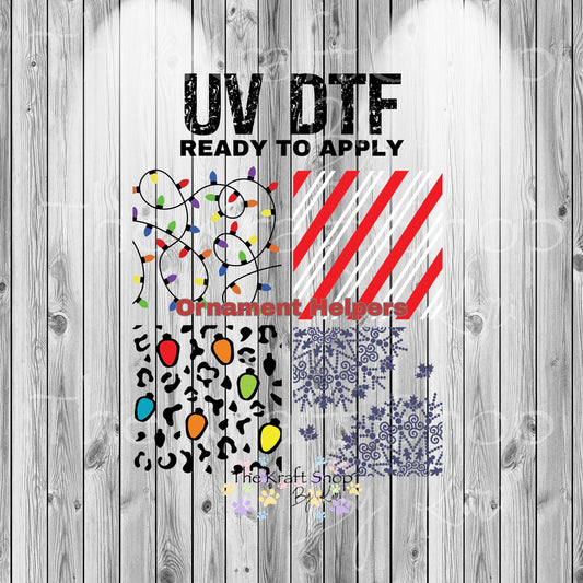 UV DTF Sticker print. Ornament Helpers Christmas Element Set of 4 decals, tumbler decal. #7384