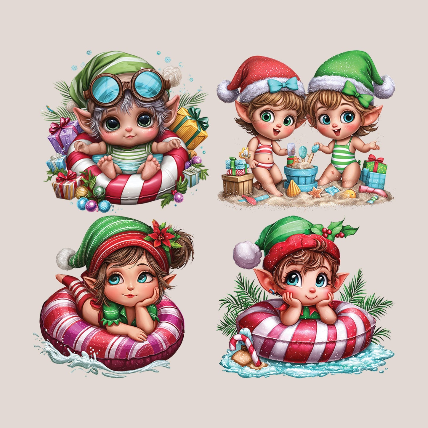 UV DTF Sticker prints. Beach Christmas Elves Christmas in July bundle of decals, permanent sticker. UV wrap for glass can tumbler. #7415