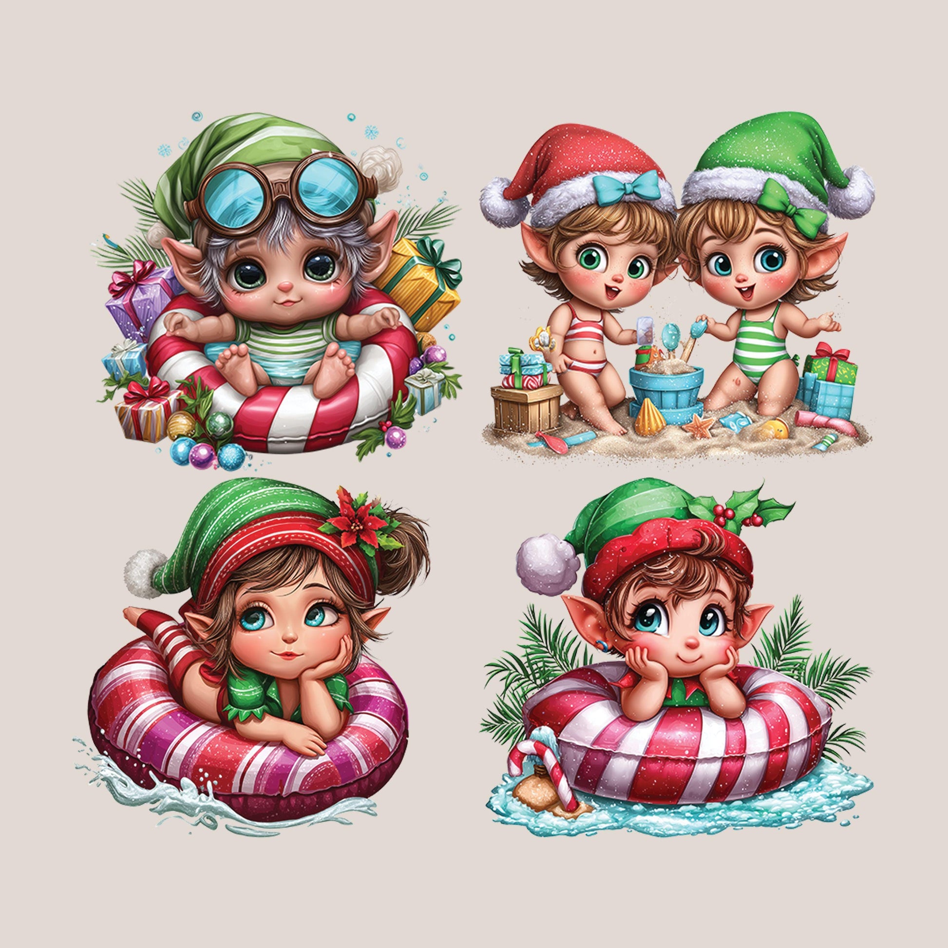 UV DTF Sticker prints. Beach Christmas Elves Christmas in July bundle of decals, permanent sticker. UV wrap for glass can tumbler. #7415