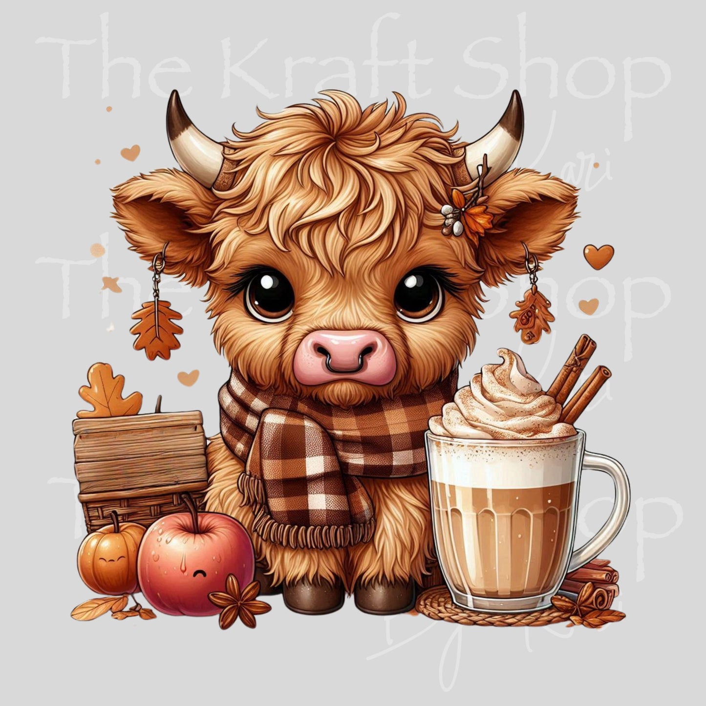 UV DTF Sticker prints. Fall highland cow with latte decal, permanent sticker. UV wrap for tumbler. #4563