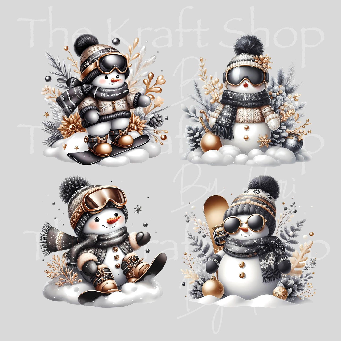 UV DTF Sticker pri9ts. Black gold snowman of 4 Christmas in July bundle of decals, permanent sticker #7419