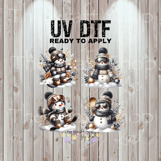 UV DTF Sticker pri9ts. Black gold snowman of 4 Christmas in July bundle of decals, permanent sticker #7419