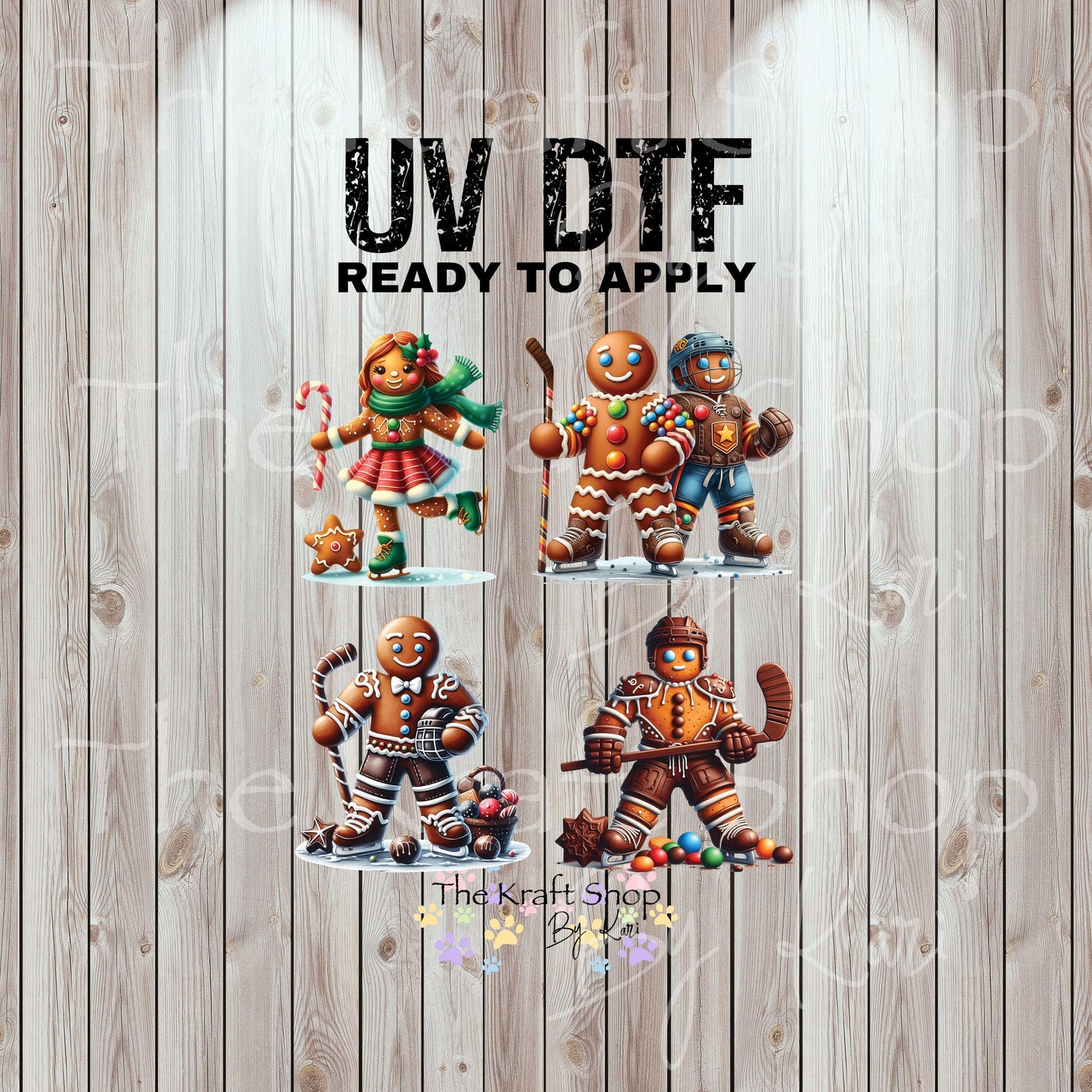UV DTF Sticker prints. Gingerbread hockey players bundle of 4 Christmas in July bundle of decals, permanent sticker #7420