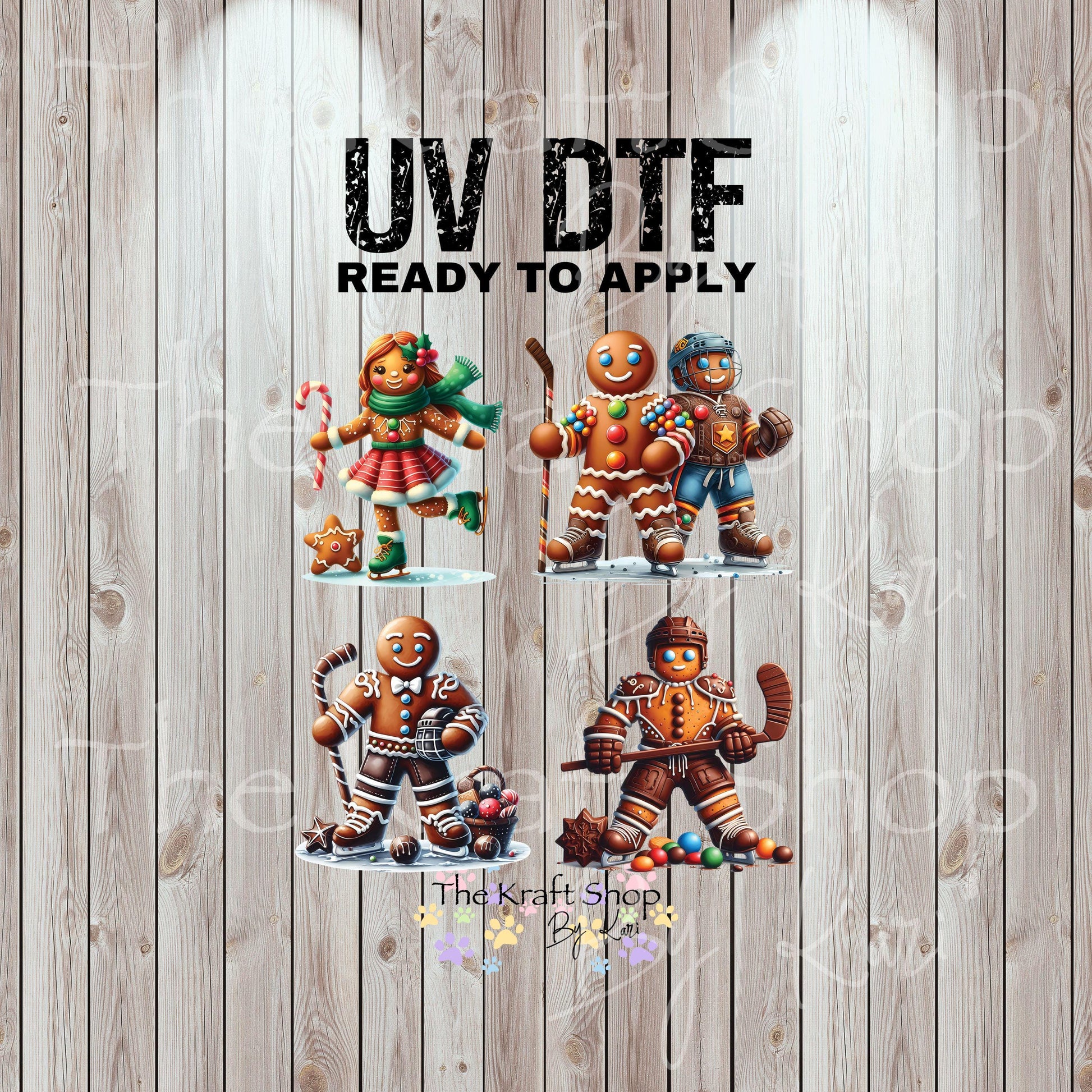UV DTF Sticker prints. Gingerbread hockey players bundle of 4 Christmas in July bundle of decals, permanent sticker #7420