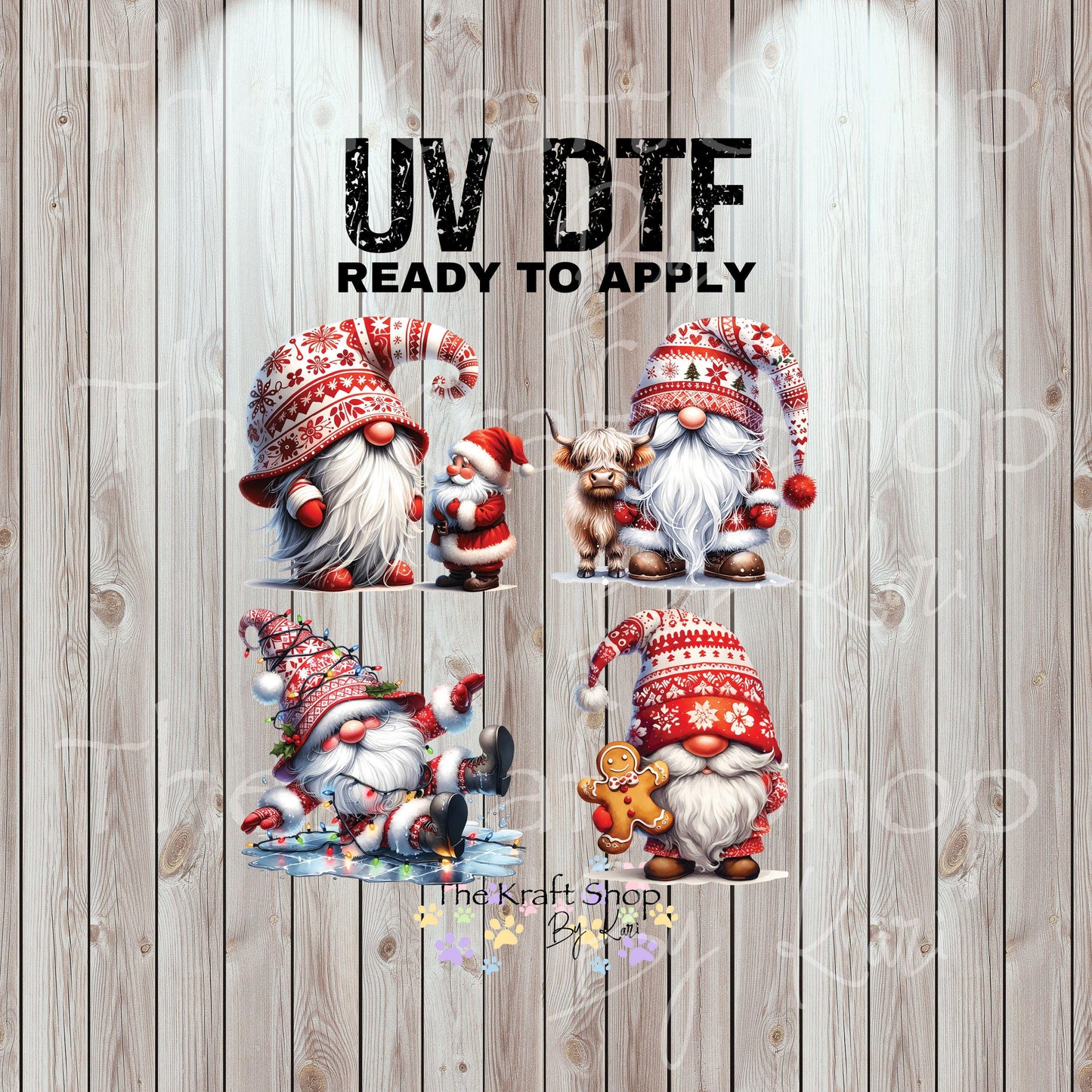 UV DTF Sticker prints. Knit hat Christmas Gnome bundle of 4 Christmas in July bundle of decals, permanent sticker #7423