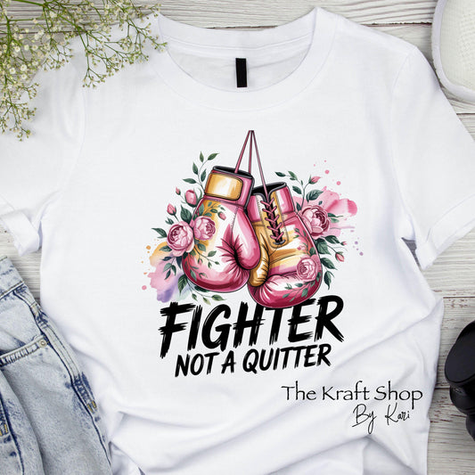DTF ready to press transfer. Fighter Not a Quitter Breast Cancer Boxing Gloves shirt image DTF Print #11516