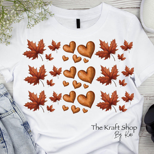 DTF ready to press transfer. Leaves Element Sheet of Fall leaves and hearts #11539