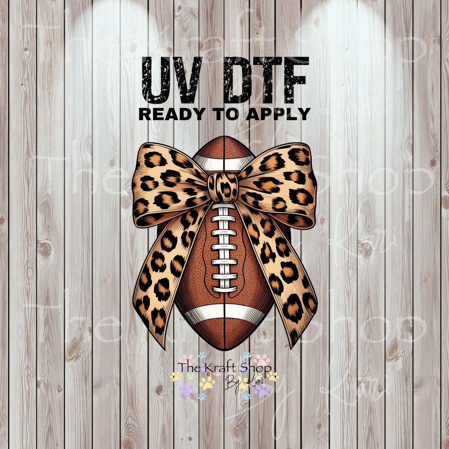 UV DTF Sticker print. Leopard cheetah print bow football decal, tumbler decal, permanent sticker. #9035