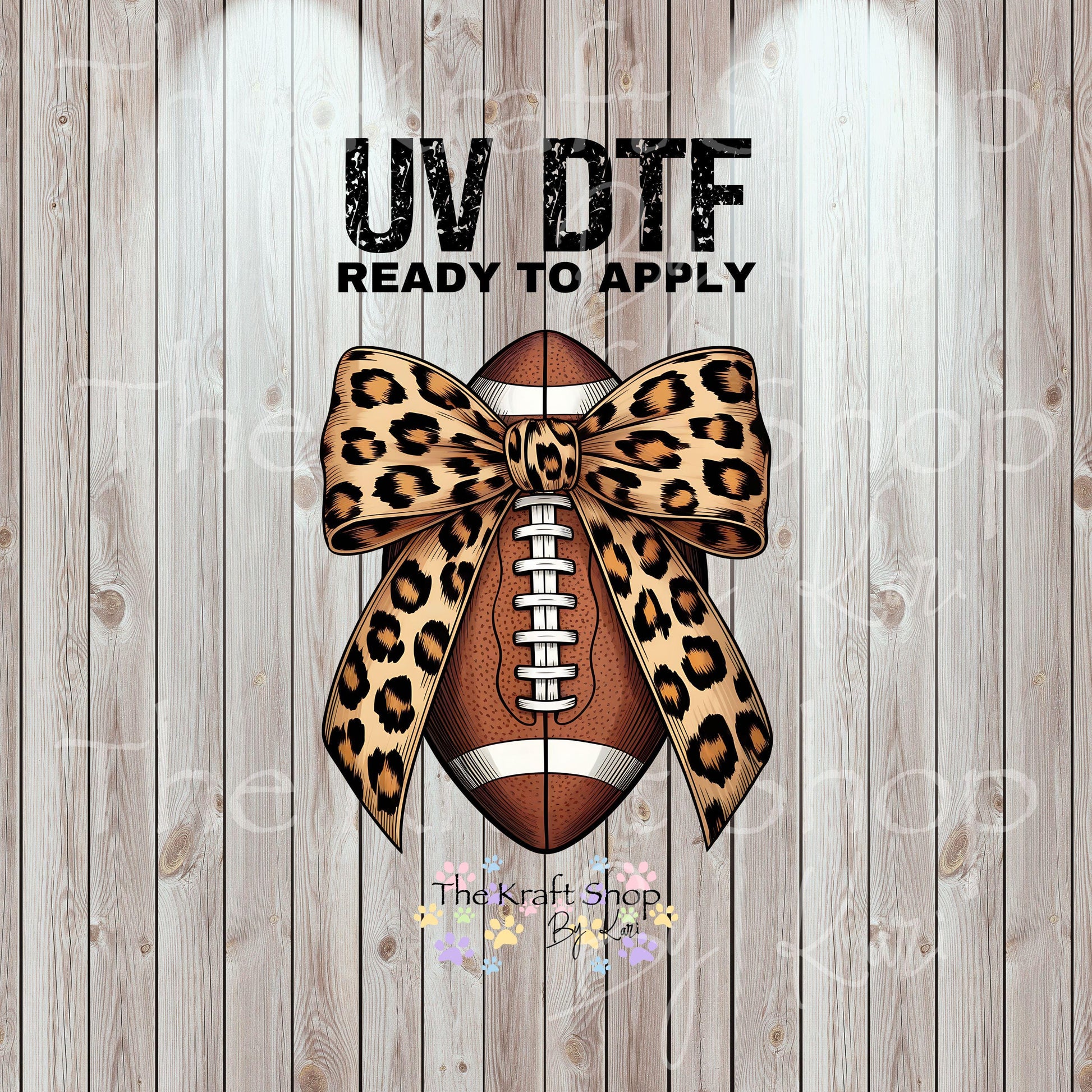 UV DTF Sticker print. Leopard cheetah print bow football decal, tumbler decal, permanent sticker. #9035