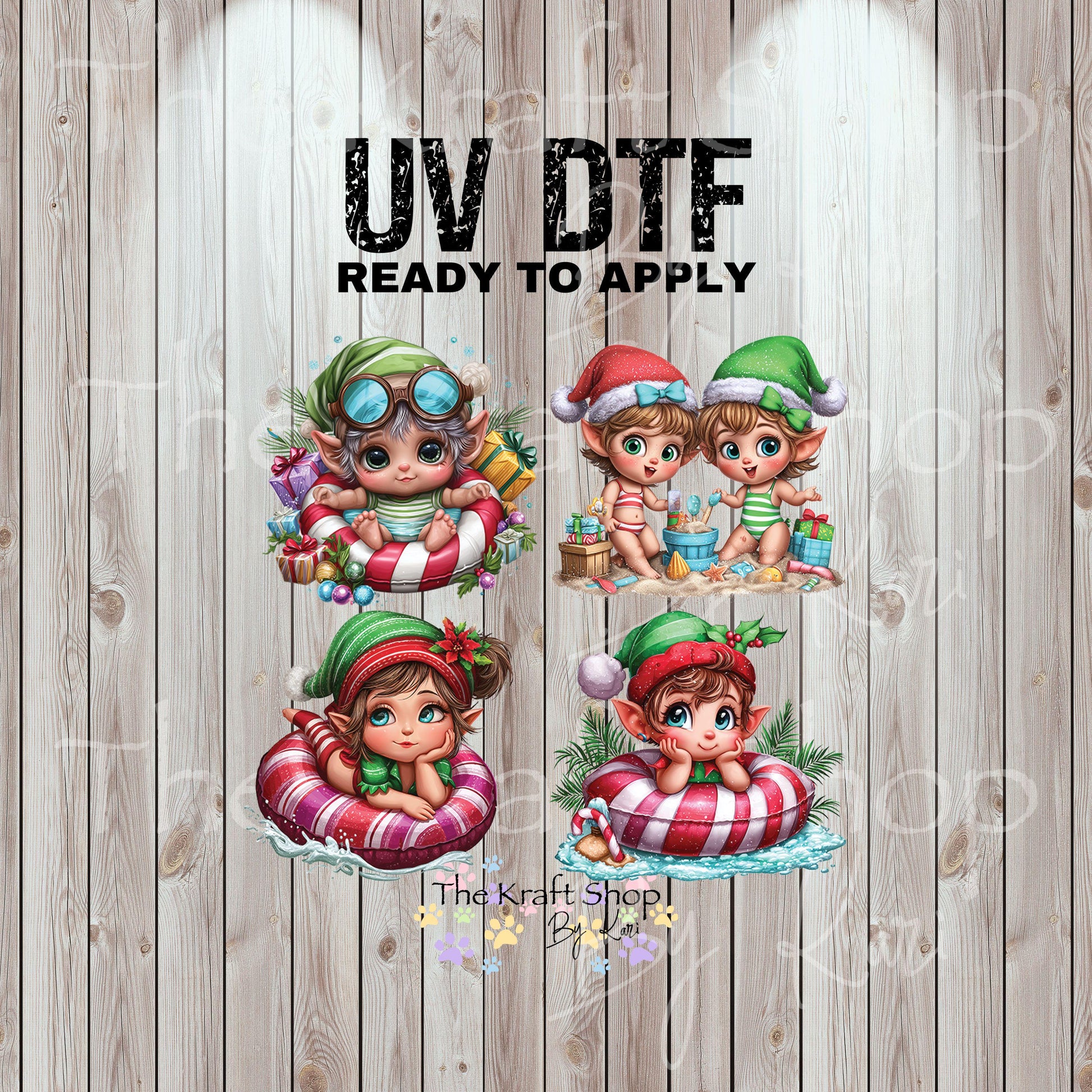 UV DTF Sticker prints. Beach Christmas Elves Christmas in July bundle of decals, permanent sticker. UV wrap for glass can tumbler. #7415