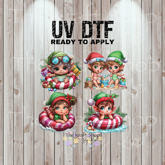 UV DTF Sticker prints. Beach Christmas Elves Christmas in July bundle of decals, permanent sticker. UV wrap for glass can tumbler. #7415