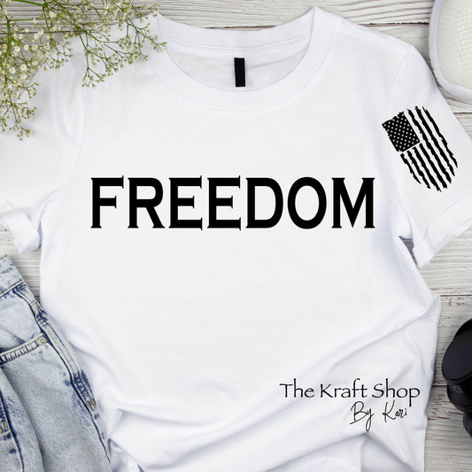 DTF ready to press transfer. Freedom with vertical tattered flag shirt transfer #11545