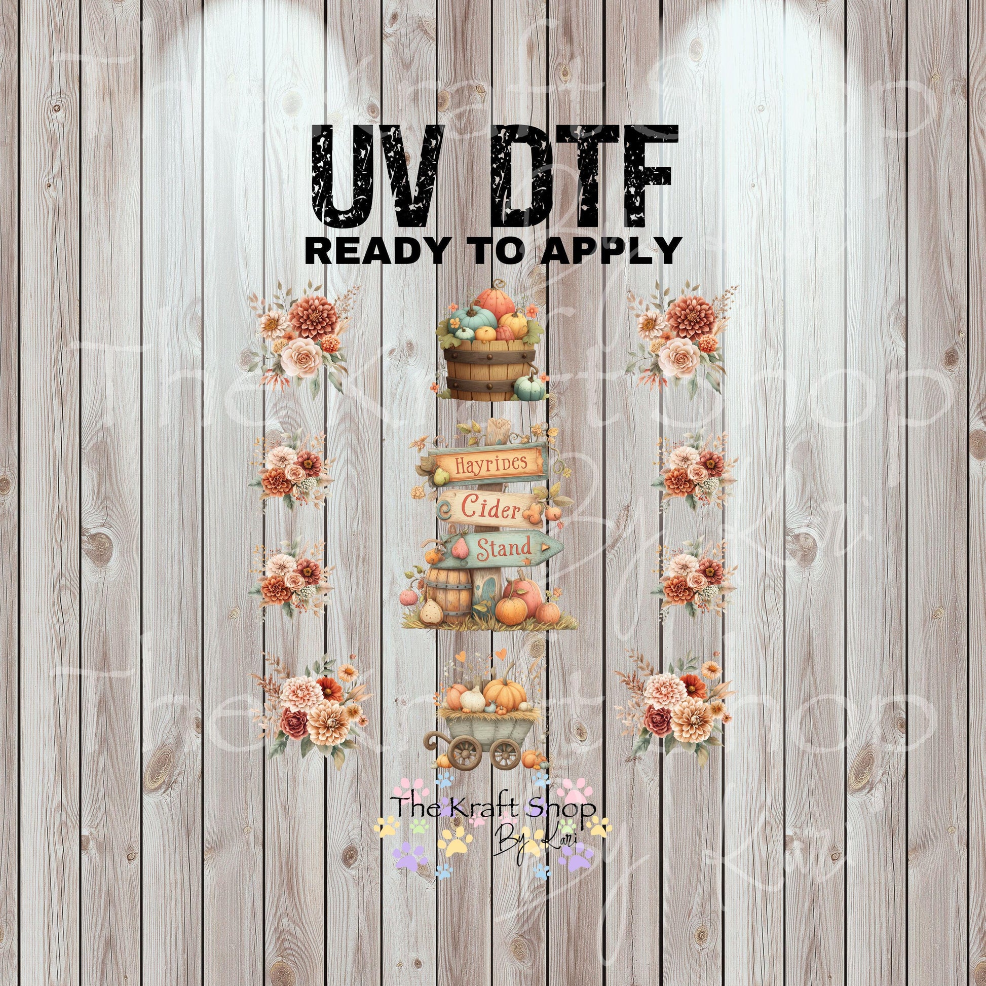 UV DTF Sticker print Hayrides cider stand Element sheet 8x8 decal, tumbler decal, permanent sticker. #7434