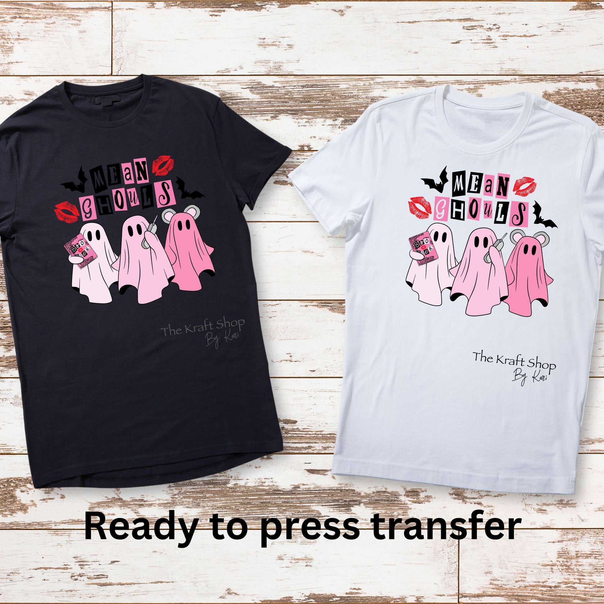 DTF ready to press transfer Mean Ghouls pink ghost shirt transfer, DTF Print #11550