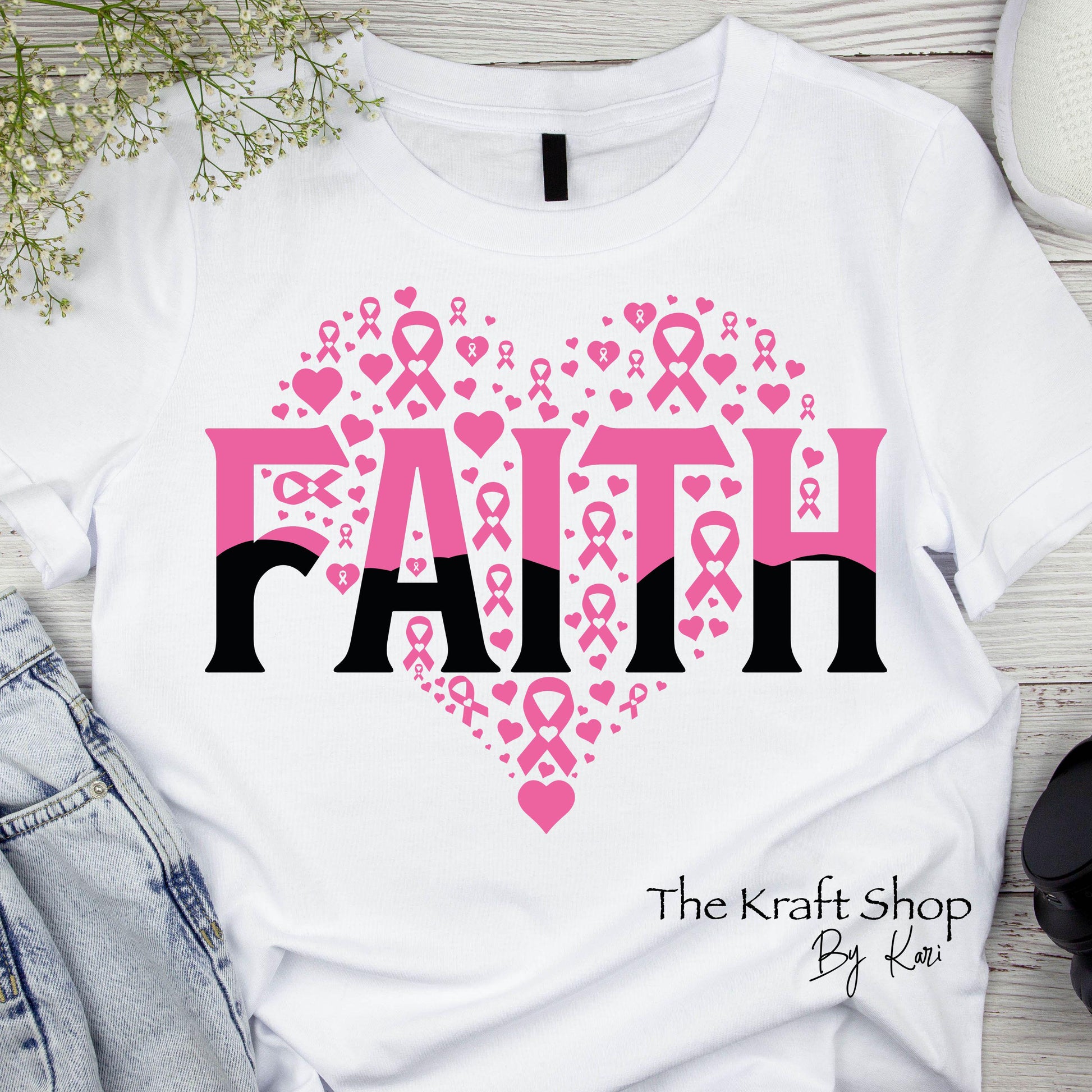 DTF ready to press transfer Faith Heart Breast Cancer shirt transfer, DTF Print#11553