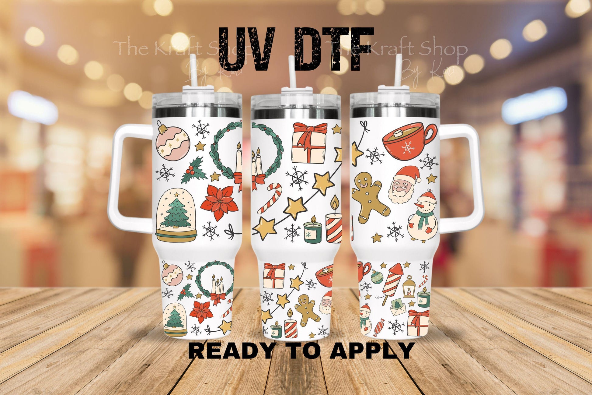 UV DTF 40 oz ready to apply Christmas wrap with old fashioned images vintage. Permanent sticker. UV wrap quencher #3173