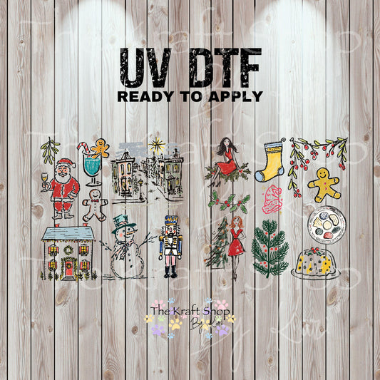 UV DTF Sticker print Christmas doodle style Element sheet 8x8 decal #7441