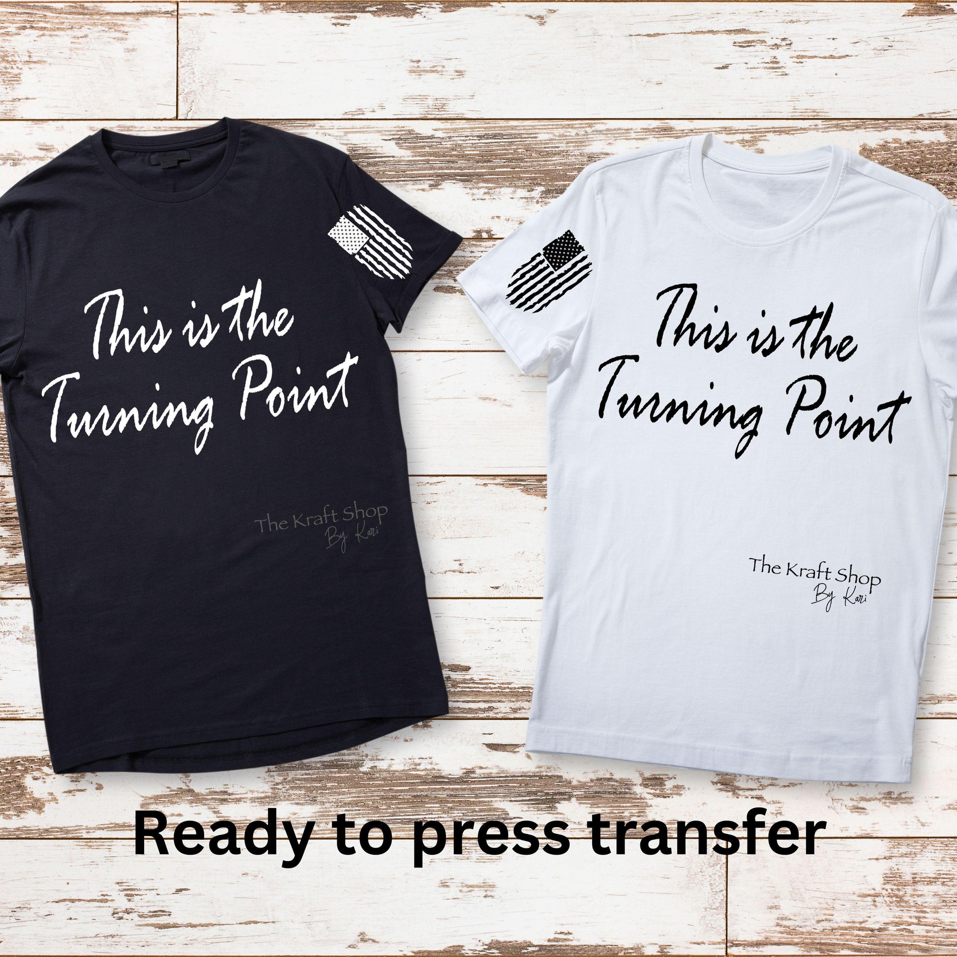 DTF ready to press transfer. This is the turning point with vertical tattered flag shirt transfer #11543