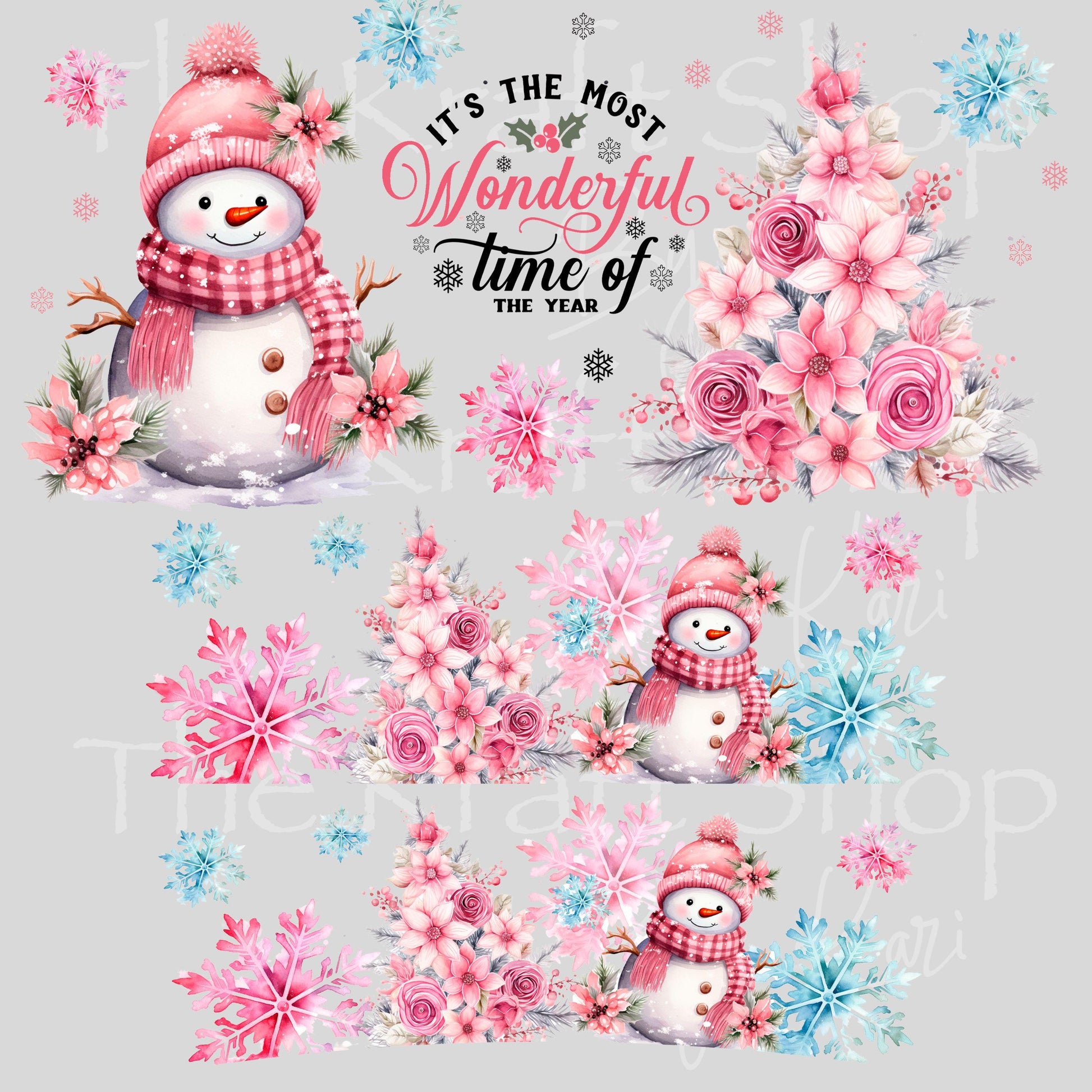 UV DTF 40 oz ready to apply It's the most wonderful time of the year pink snowman Christmas wrap with mint candy UV wrap quencher #3175