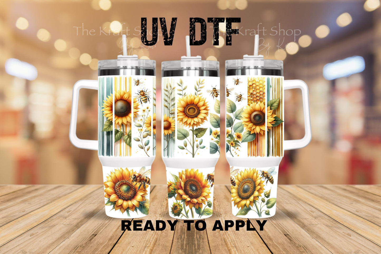 UV DTF 40 oz ready to apply Bee Sunflowers wrap UV wrap quencher #3177