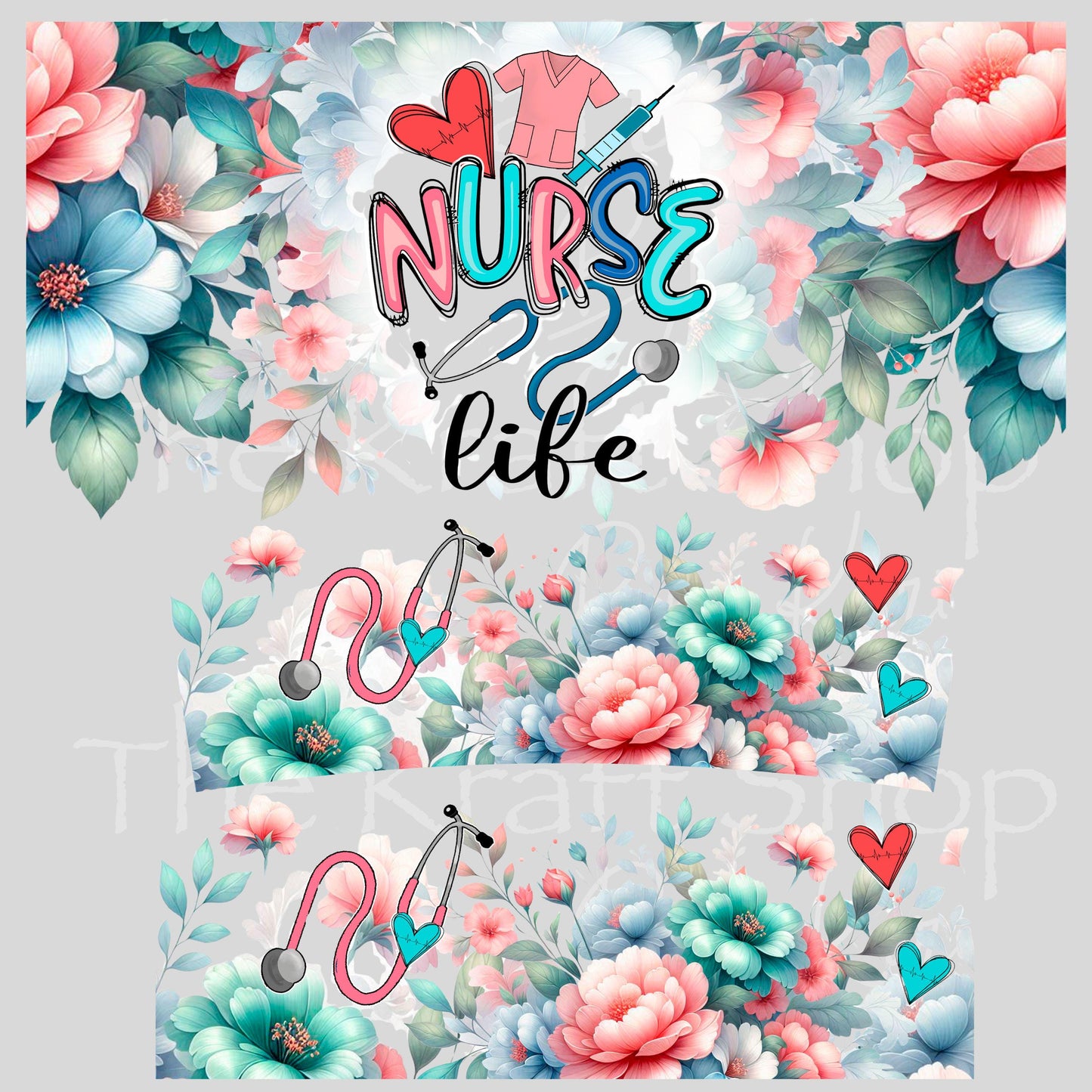 UV DTF 40 oz ready to apply Nurse Life and Flowers wrap UV wrap quencher #3178