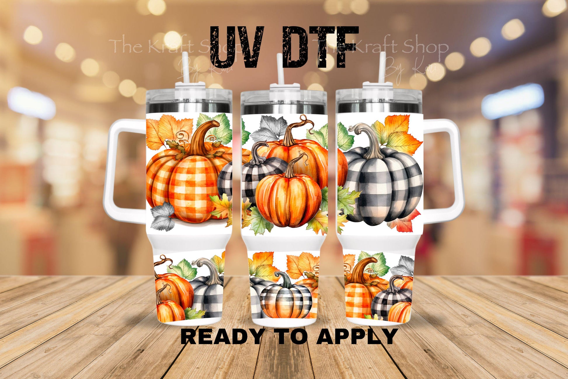 UV DTF 40 oz ready to apply Fall plaid pumpkins black white orange wrap UV wrap quencher #3181