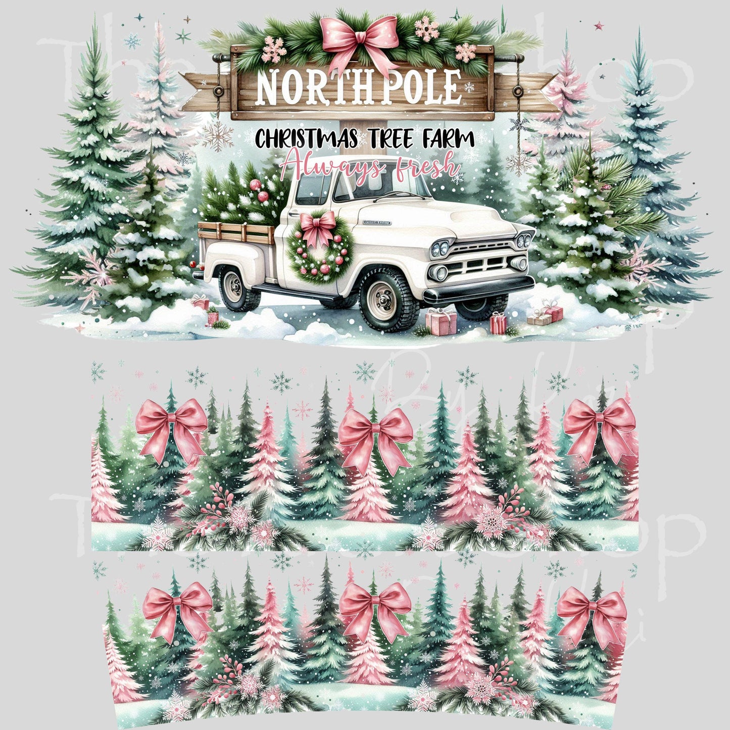 UV DTF 40 oz ready to apply North Pole Christmas Truck with snow and trees wrap UV wrap quencher #3182
