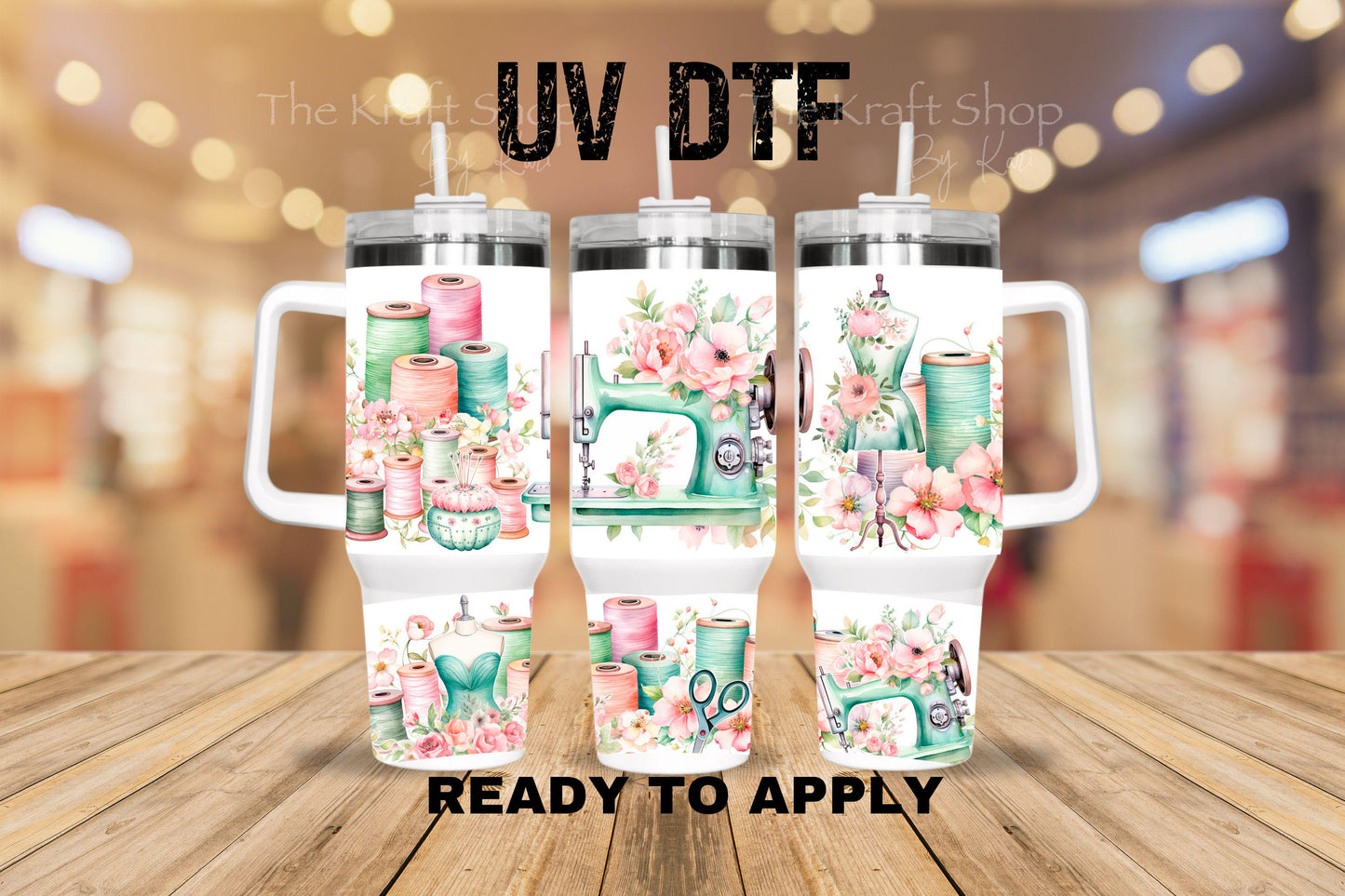 UV DTF 40 oz ready to apply Teal Floral Sewing wrap UV wrap quencher #3188