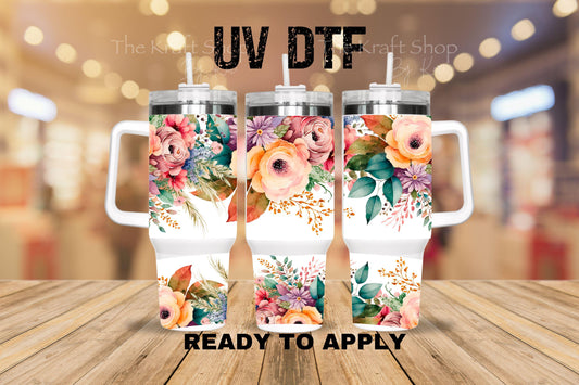 UV DTF 40 oz ready to apply Fall flowers all floral wrap UV wrap quencher #3192