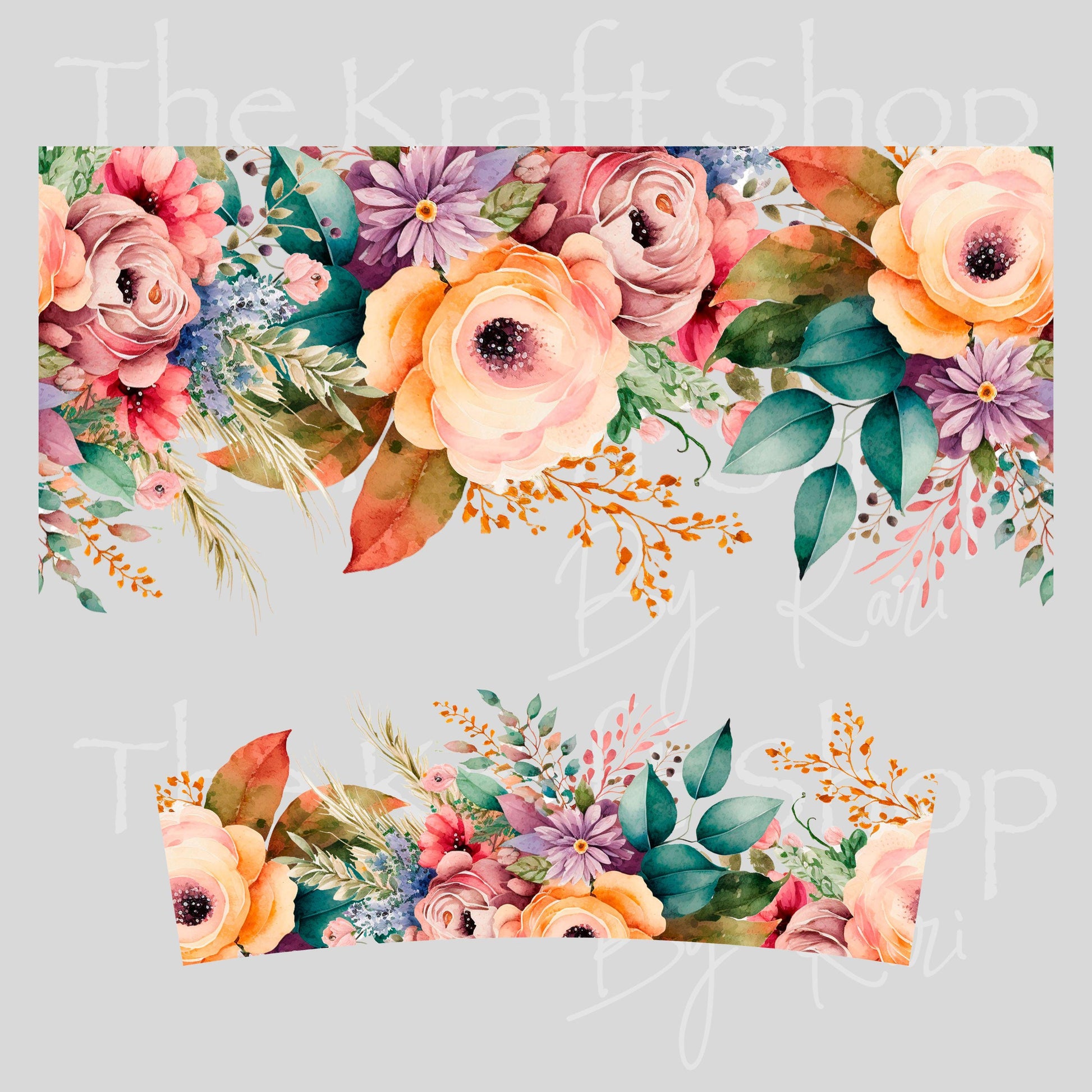 UV DTF 40 oz ready to apply Fall flowers all floral wrap UV wrap quencher #3192