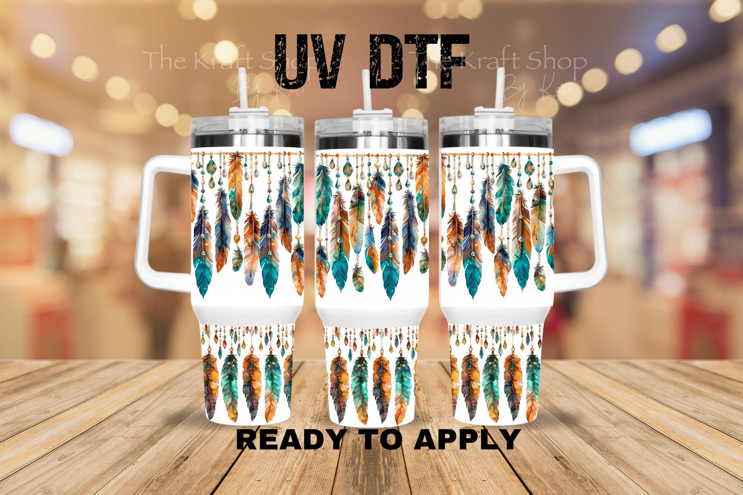 UV DTF 40 oz ready to apply Boho Feather border type wrap UV wrap quencher #3194