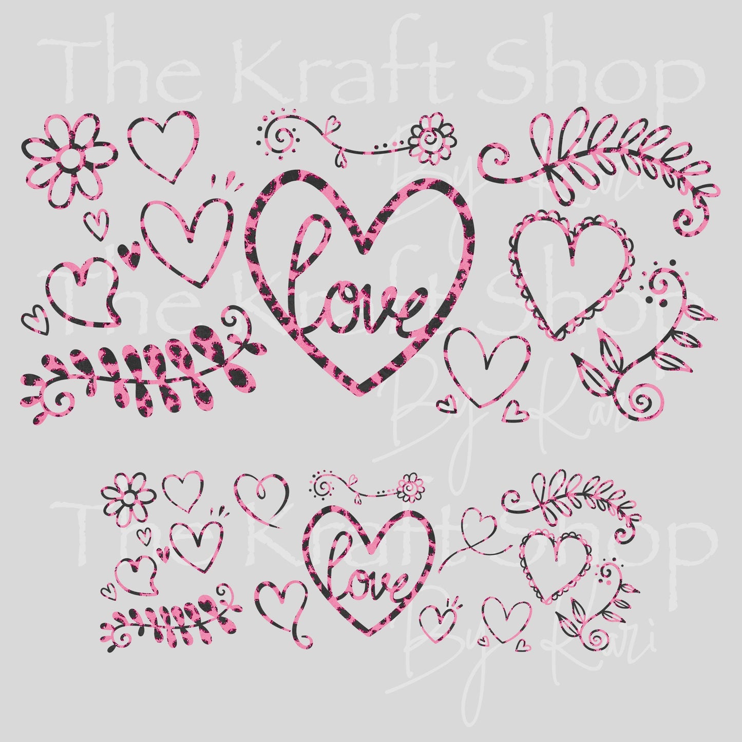 UV DTF 40 oz ready to apply Heart doodle with pink cheetah pattern wrap UV wrap quencher #3196