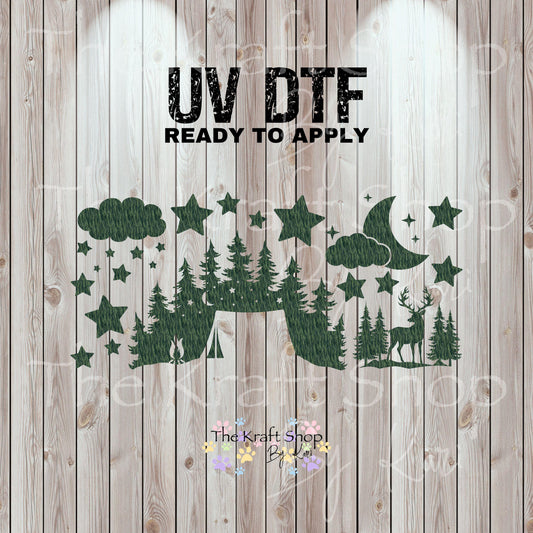 UV DTF Sticker print. Night Camp wrap or element decals tumbler decal. Glass can wrap. #5424