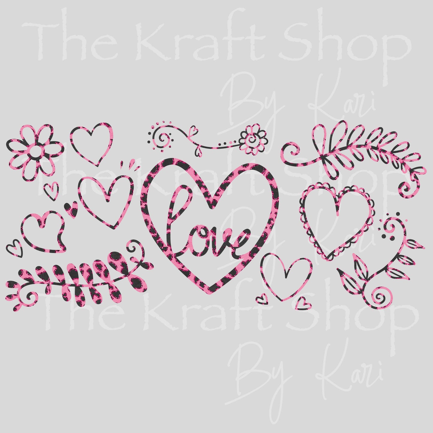 UV DTF Sticker print. Hearts doodle pink cheetah wrap or element decals tumbler decal. Glass can wrap. #5423