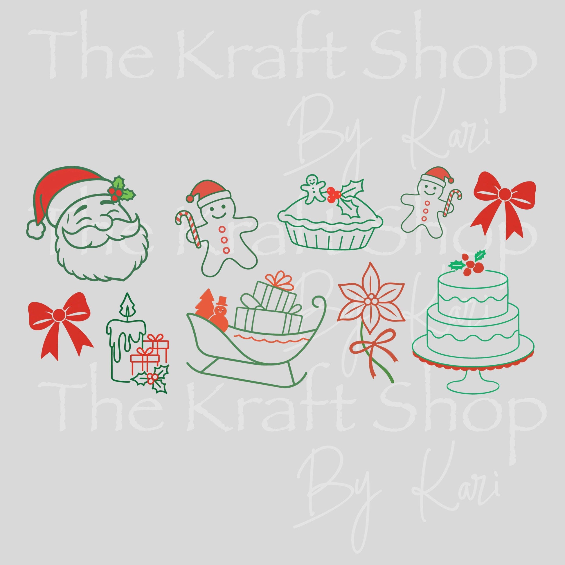 UV DTF Sticker print. Outline Santa and elements wrap or element decals tumbler decal. Glass can wrap. #5426