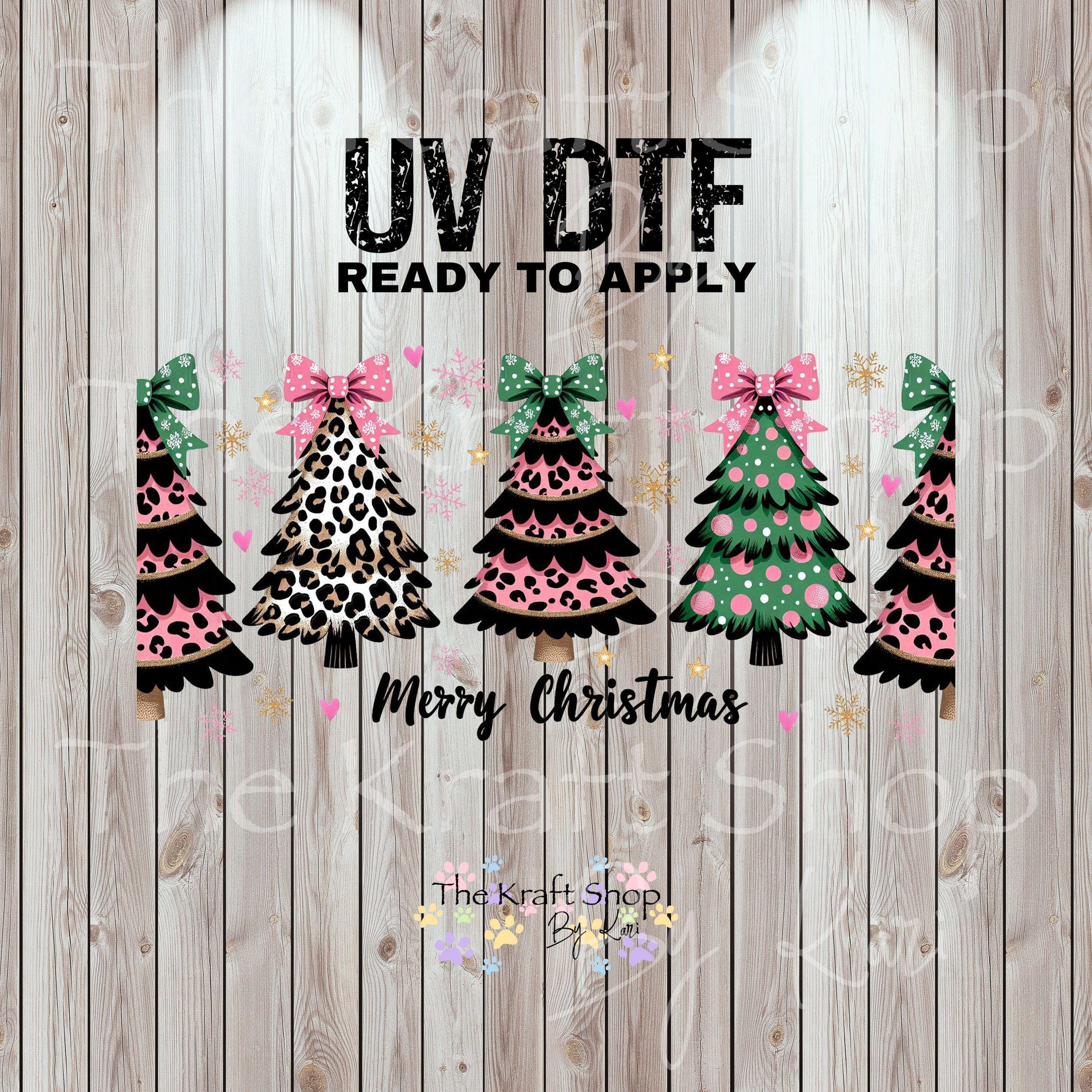 UV DTF Sticker print. Leopard trees Merry Christmas wrap or element decals tumbler decal. Glass can wrap. #5427
