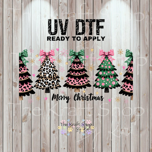 UV DTF Sticker print. Leopard trees Merry Christmas wrap or element decals tumbler decal. Glass can wrap. #5427