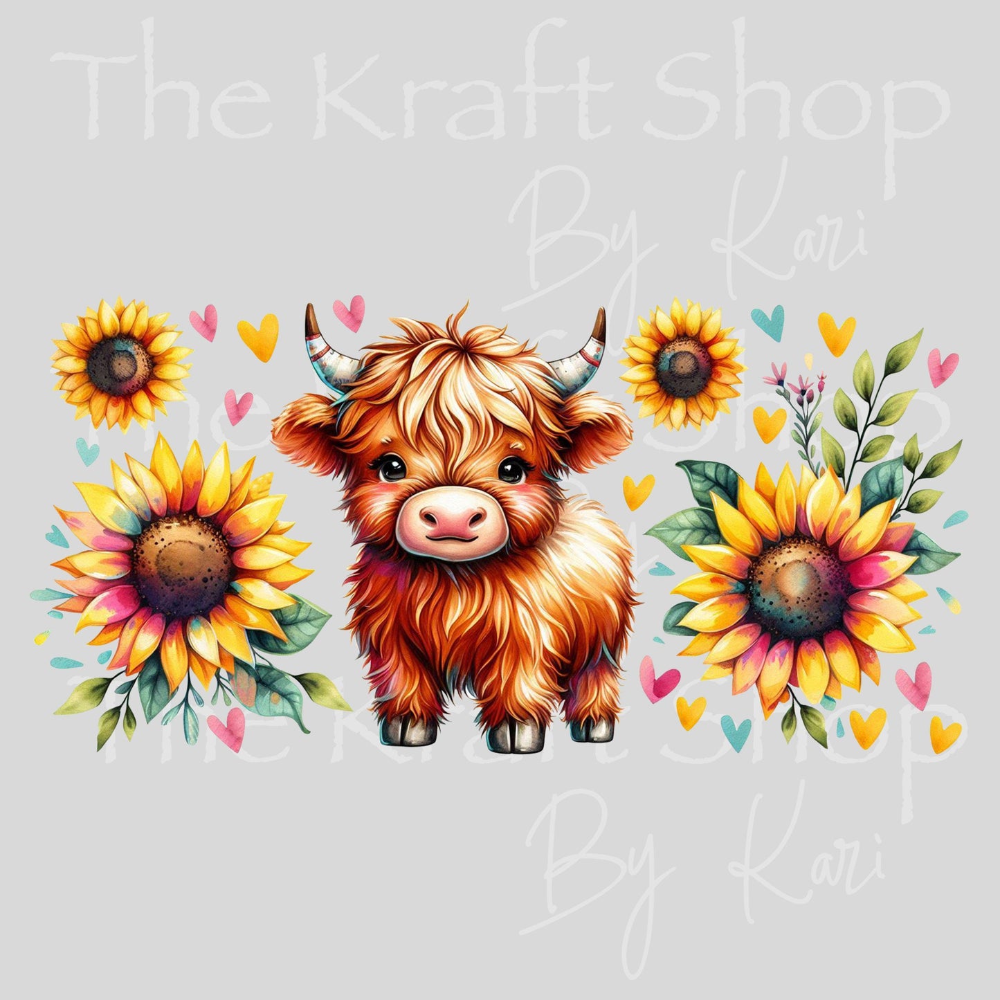 UV DTF Sticker print. Baby highland cow and sunflowers wrap or element decals tumbler decal. Glass can wrap. #5432